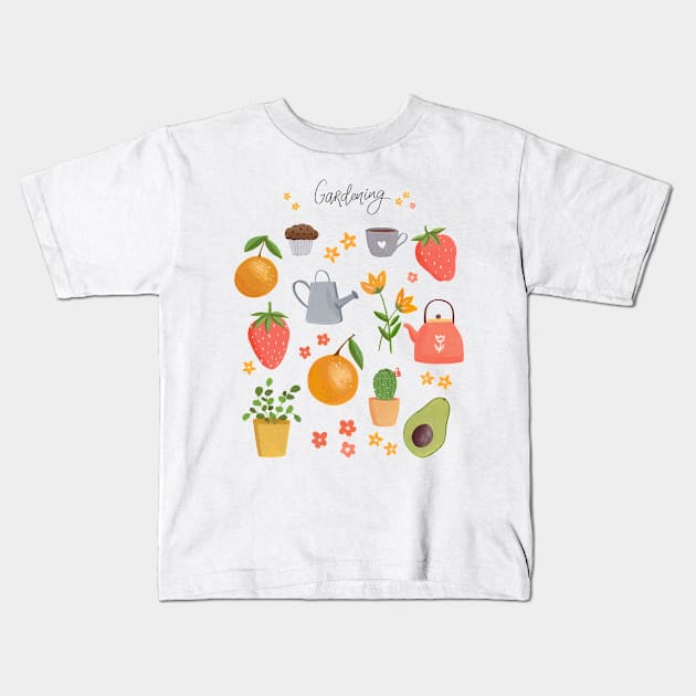 Gardening Art Print Kids T-Shirt by Markdisha Designs